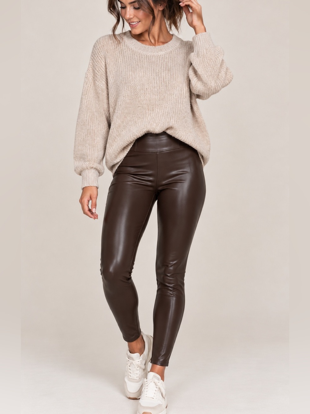 Ricki’s Women’s Brown Faux Leather Fleece Lined Legging Size Large